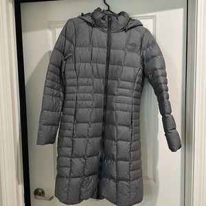 Women’s grey long north face jacket size small